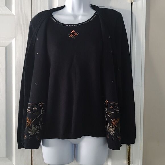 Alfred Dunner Petite 2 in 1 giraffe jungle black tan cardigan sweater combo Sz M - Picture 8 of 9